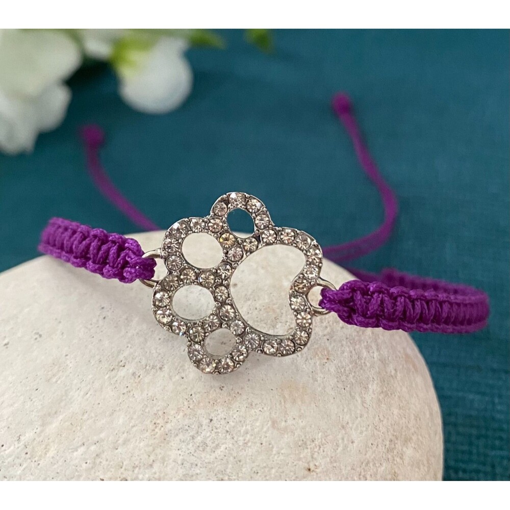 Macrame Handmade Bracelet Womens Purple‎ Paw Charm